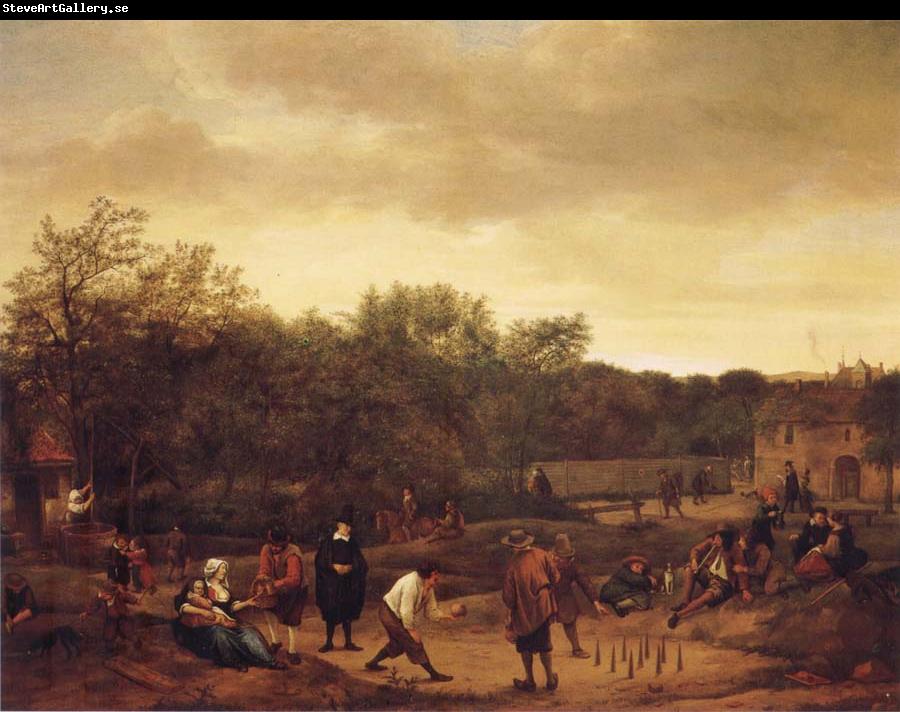 Jan Steen Landscape with skittle playes